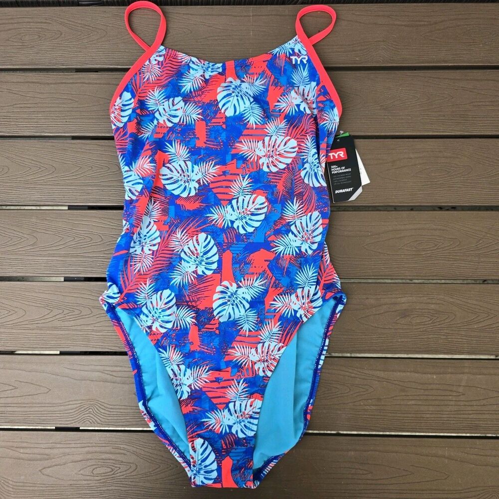 TYR WomensDurafast Elite Tortuga Cutoutfit Multicolor 1 Piece Swimsuit SZ 36 New